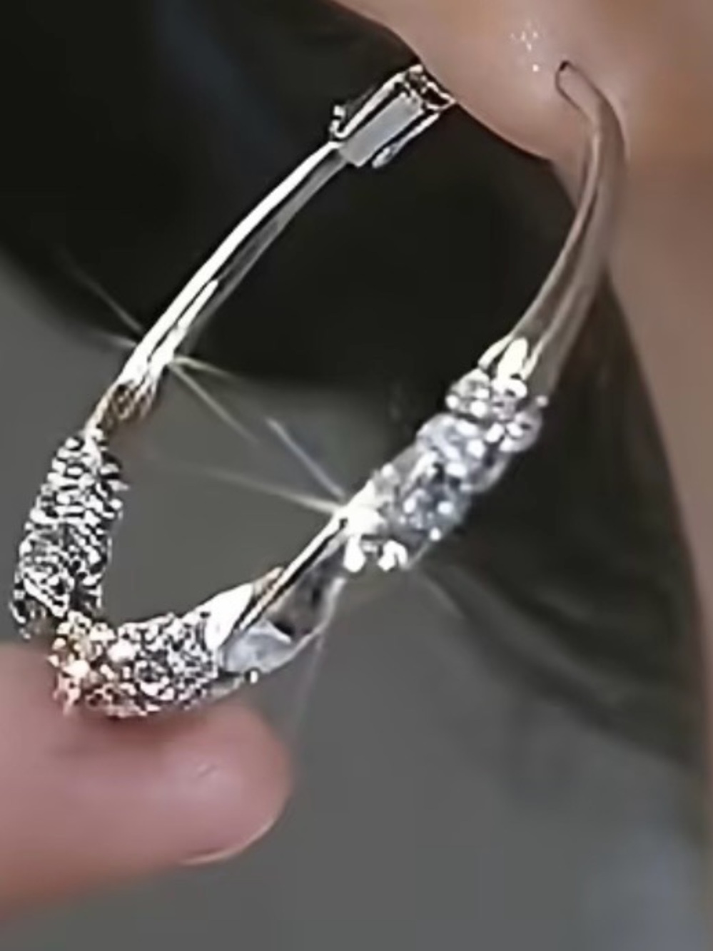 925 Sterling Silver Hoop Earrings with Sparkling CZ Accents 1.5” - Picture 6 of 7